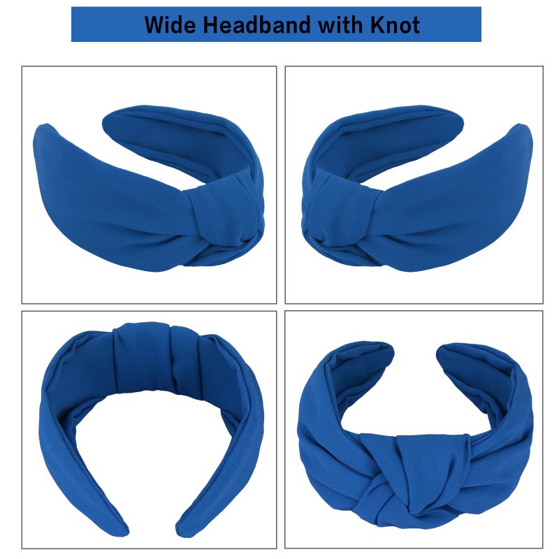 Ondder Royal Blue Headband Top Knot Headbands for Women Non Slip Fashion Wide Knotted Headbands for Women Hair Accessories for Girls - Image 3